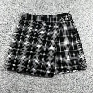 Brandy‎ Melville Plaid Faux Wrap Mini Skirt Black White Academia Preppy Pattern